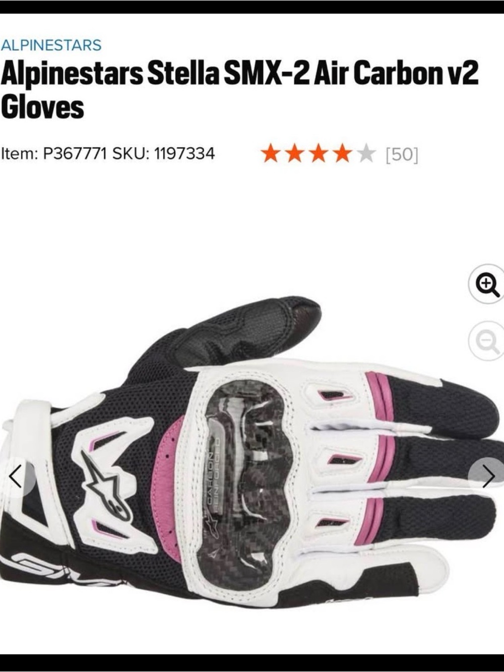 Alpinestars Stella SMX-2 Air Carbon v2 Gloves - Black/White/Pink - Picture 2 of 2